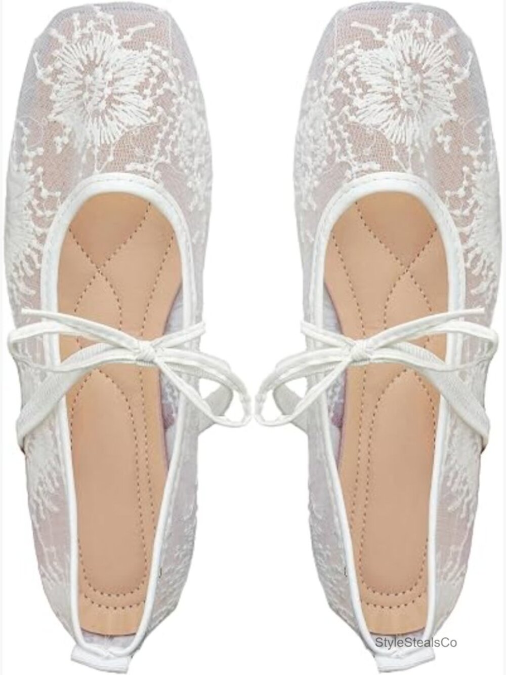 Women’s White Lace Tie Ballet Flats